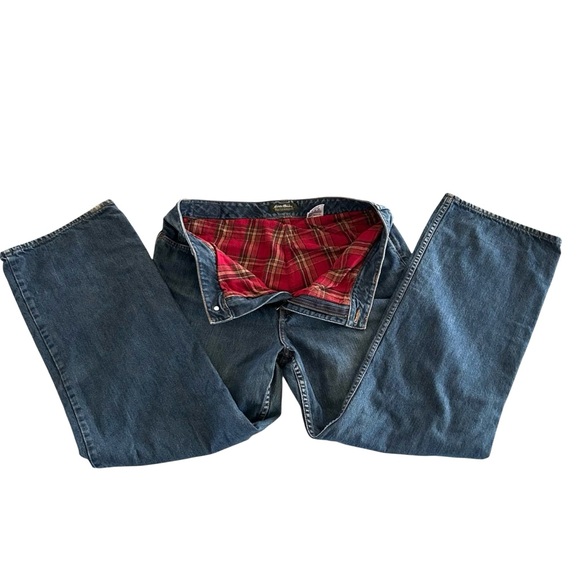 Vintage LL Bean Cotton Jeans Women 16 Blue Flannel Lined High Rise Straight Leg - Picture 1 of 15